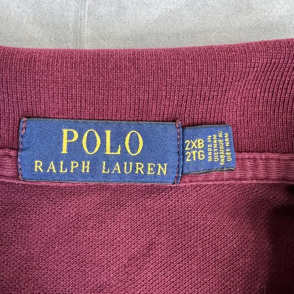 Polo Ralph Lauren Polo Shirt Mens 2XLB Maroon Regular Fit Navy Pony Short Sleeve